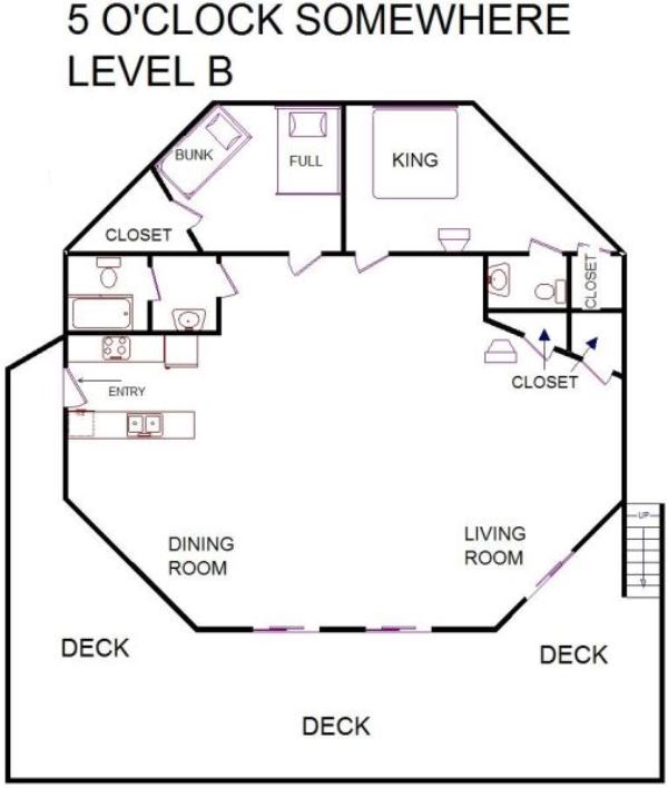 A level B layout view of Sand 'N Sea's beachside house vacation rental in Galveston named 5 O'clock Somewhere
